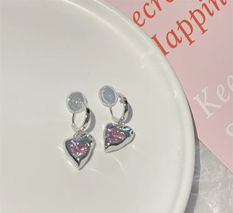 Sweet cool pink love zircon silver personality super flash mosquito repellent incense disc ear clip female Earrings without ear holes
