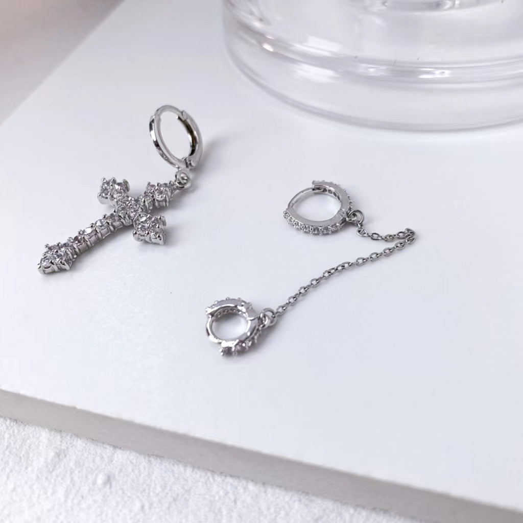 Cross Earrings, female design, long Tassel Earrings, super flash