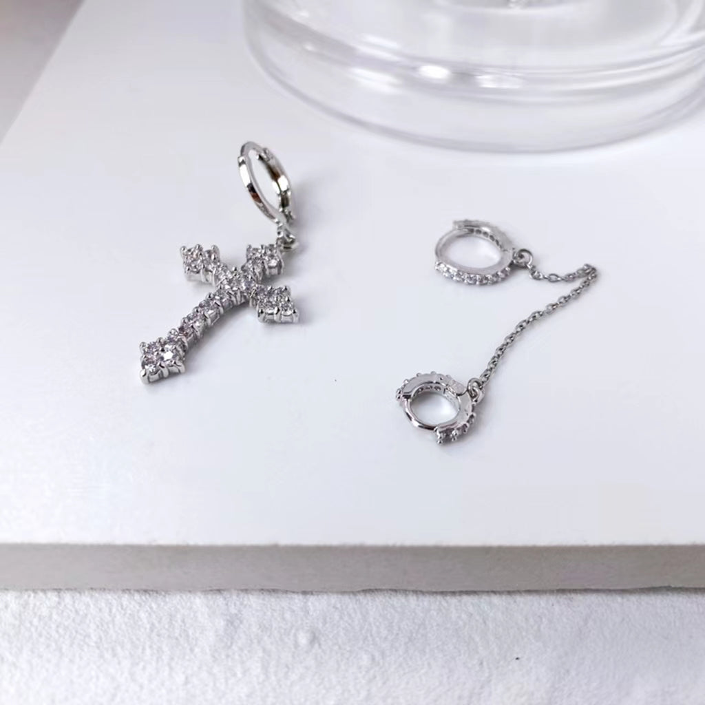 Cross Earrings, female design, long Tassel Earrings, super flash