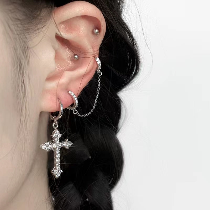 Cross Earrings, female design, long Tassel Earrings, super flash