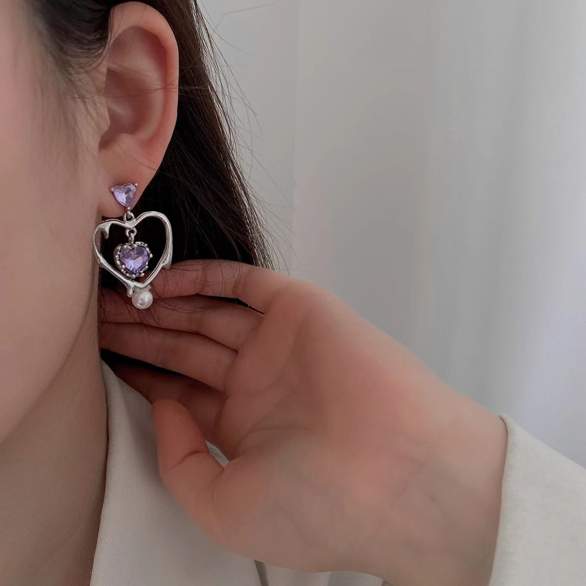 Peach Galaxy earrings, pink love crystal inlaid rings, sweet girl gold-plated earrings