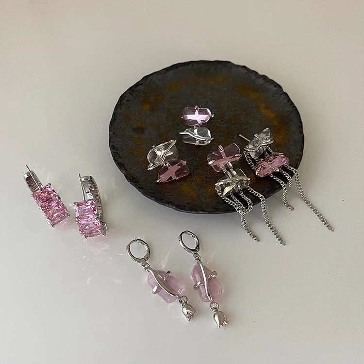 Super FAIRY PINK zircon irregular metal Tassel Earrings female personality versatile temperament Fashion Earrings
