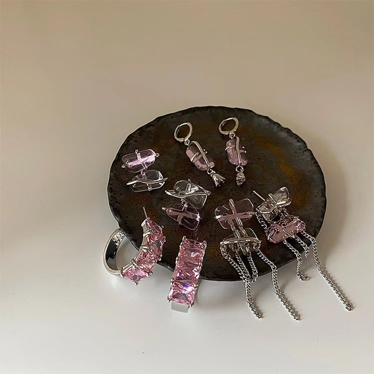 Super FAIRY PINK zircon irregular metal Tassel Earrings female personality versatile temperament Fashion Earrings