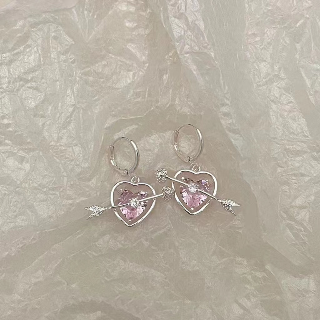 Sweet cool arrow pierced earrings powdered zircon niche design earrings earrings earrings