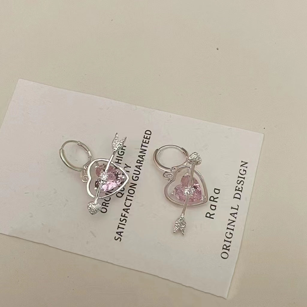 Sweet cool arrow pierced earrings powdered zircon niche design earrings earrings earrings
