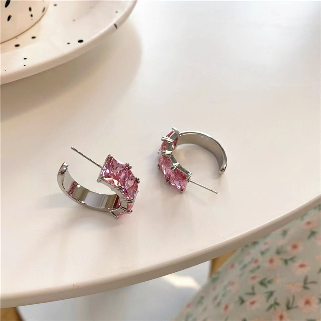 Super FAIRY PINK zircon irregular metal Tassel Earrings female personality versatile temperament Fashion Earrings