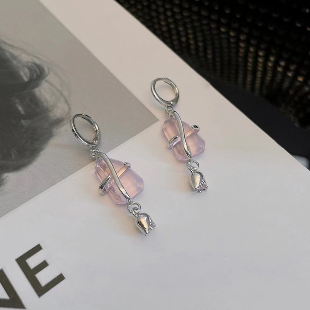 Super FAIRY PINK zircon irregular metal Tassel Earrings female personality versatile temperament Fashion Earrings