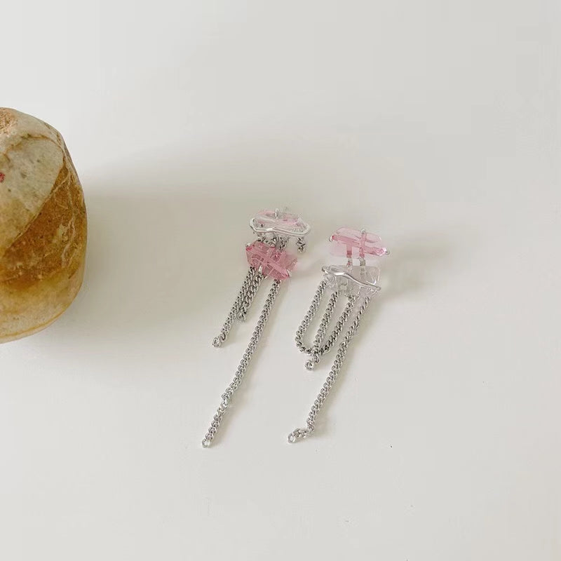 Super FAIRY PINK zircon irregular metal Tassel Earrings female personality versatile temperament Fashion Earrings