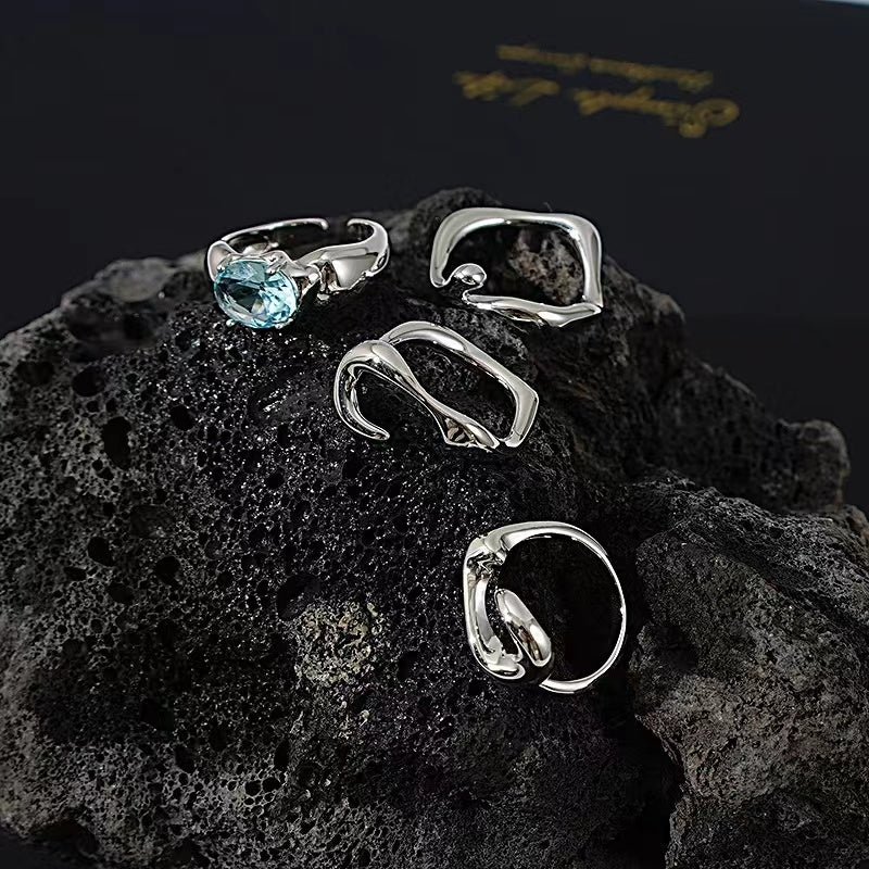 ring women ins niche design senior sense of personality simple and versatile geometric zirconia open index finger ring