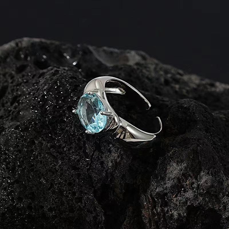 ring women ins niche design senior sense of personality simple and versatile geometric zirconia open index finger ring
