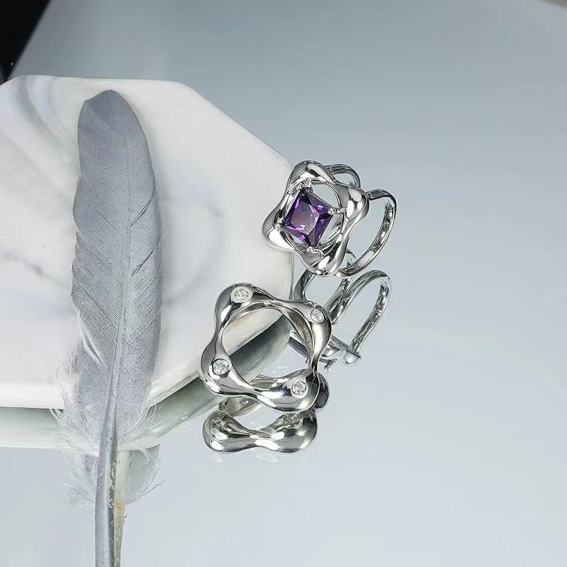 ring female ins niche design geometric zirconia flower jewelry Europe and the United States temperament fashion open ring