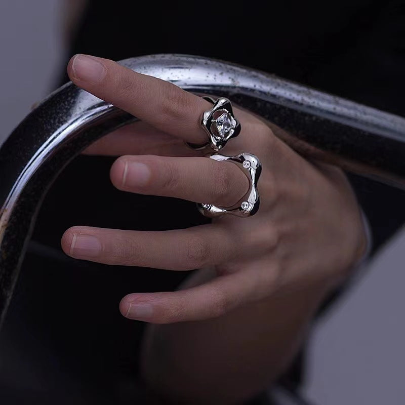 ring female ins niche design geometric zirconia flower jewelry Europe and the United States temperament fashion open ring