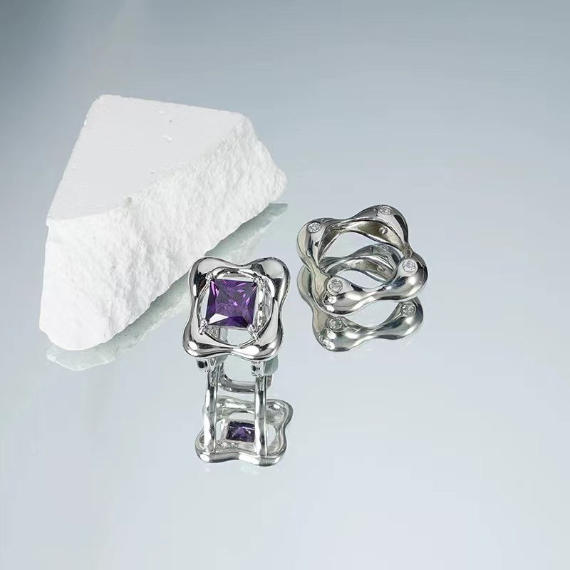 ring female ins niche design geometric zirconia flower jewelry Europe and the United States temperament fashion open ring
