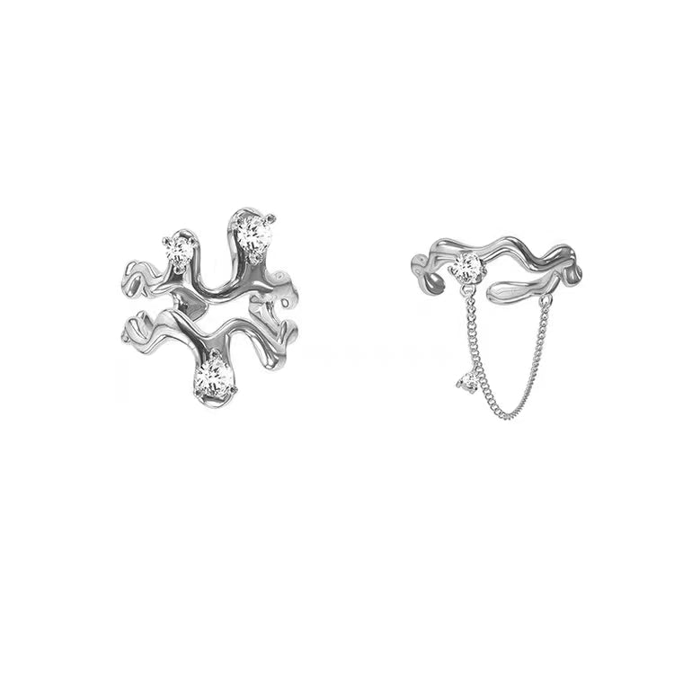 Irregular wavy diamond embellished with cold wind, small crowd, special-shaped combination, stacked open ring
