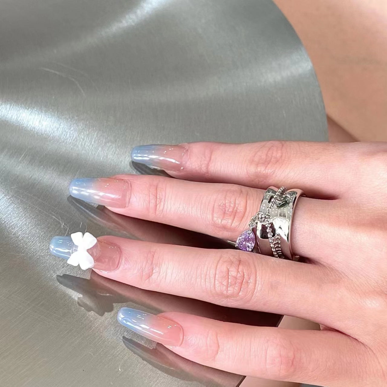 Hot girls bounty sharp tool Purple Diamond irregular cross Y2K ring, fashionable and cool design