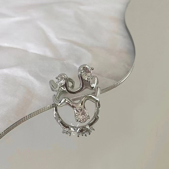 Irregular wavy diamond embellished with cold wind, small crowd, special-shaped combination, stacked open ring
