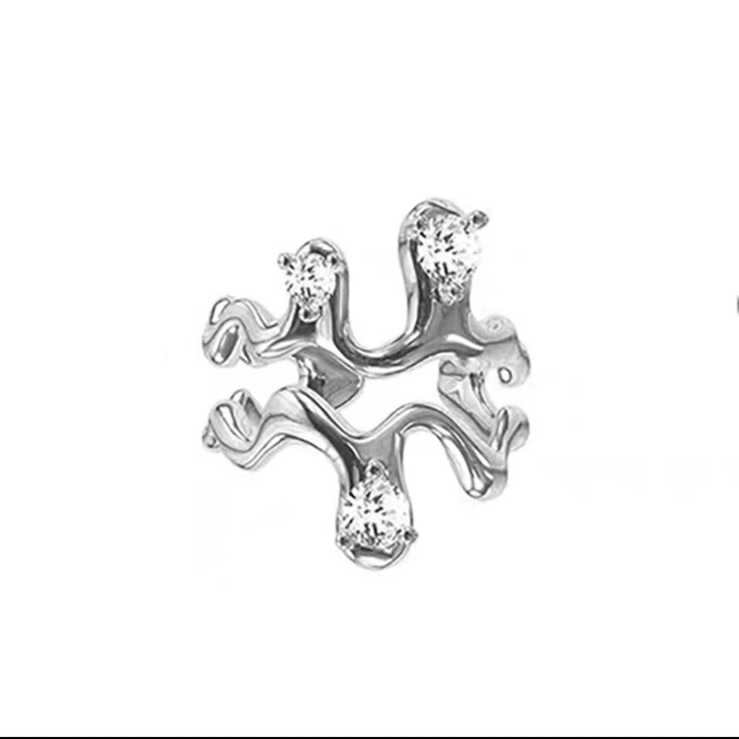 Irregular wavy diamond embellished with cold wind, small crowd, special-shaped combination, stacked open ring