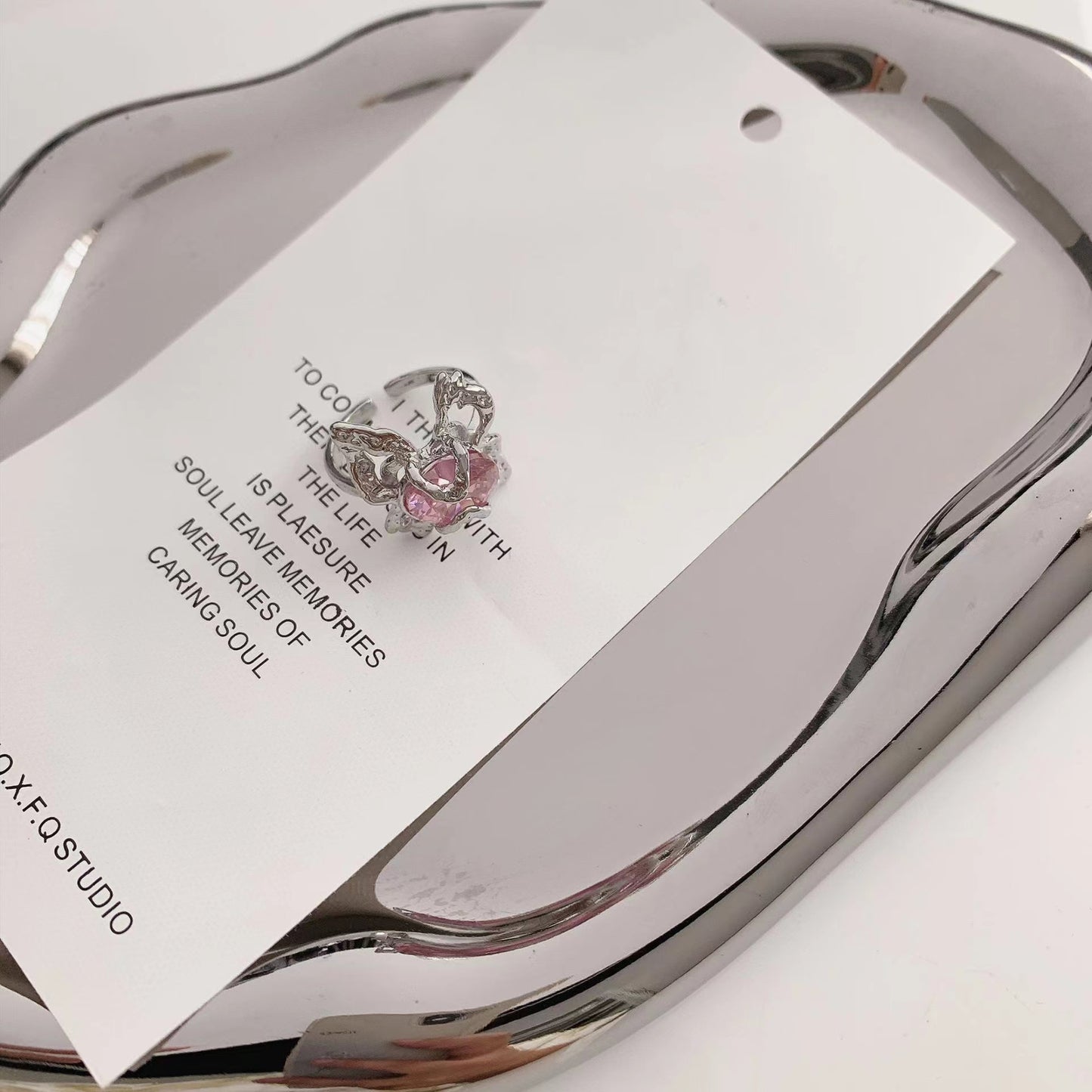 Pink Diamond Butterfly Ring Adjustable sweet cool spice Y2K open ring