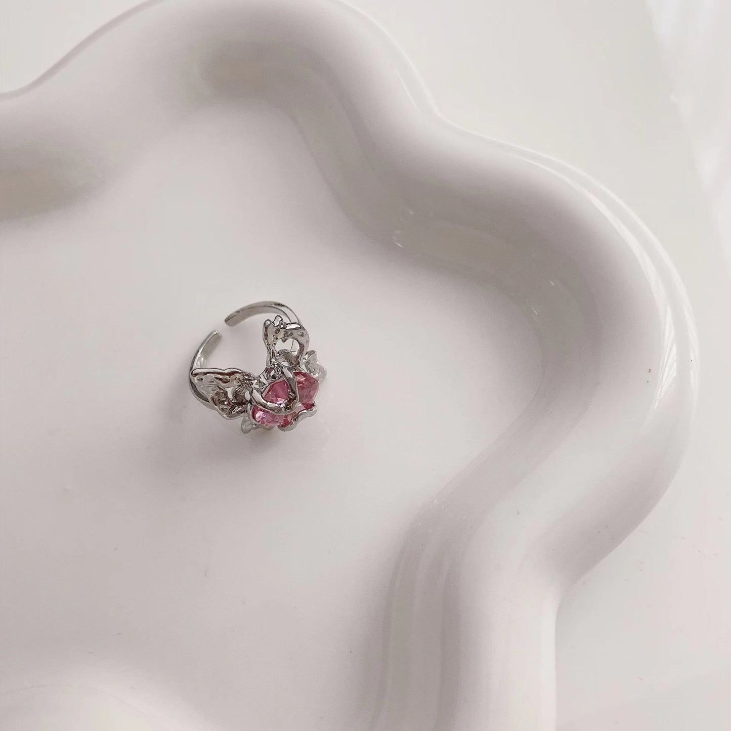 Pink Diamond Butterfly Ring Adjustable sweet cool spice Y2K open ring