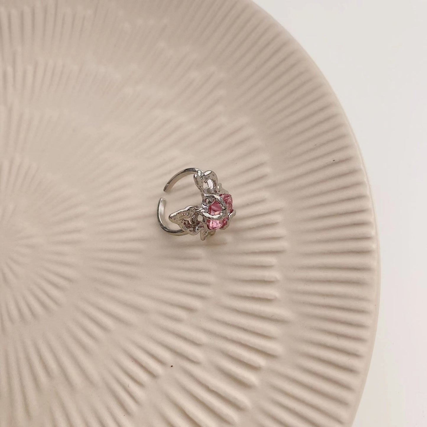 Pink Diamond Butterfly Ring Adjustable sweet cool spice Y2K open ring
