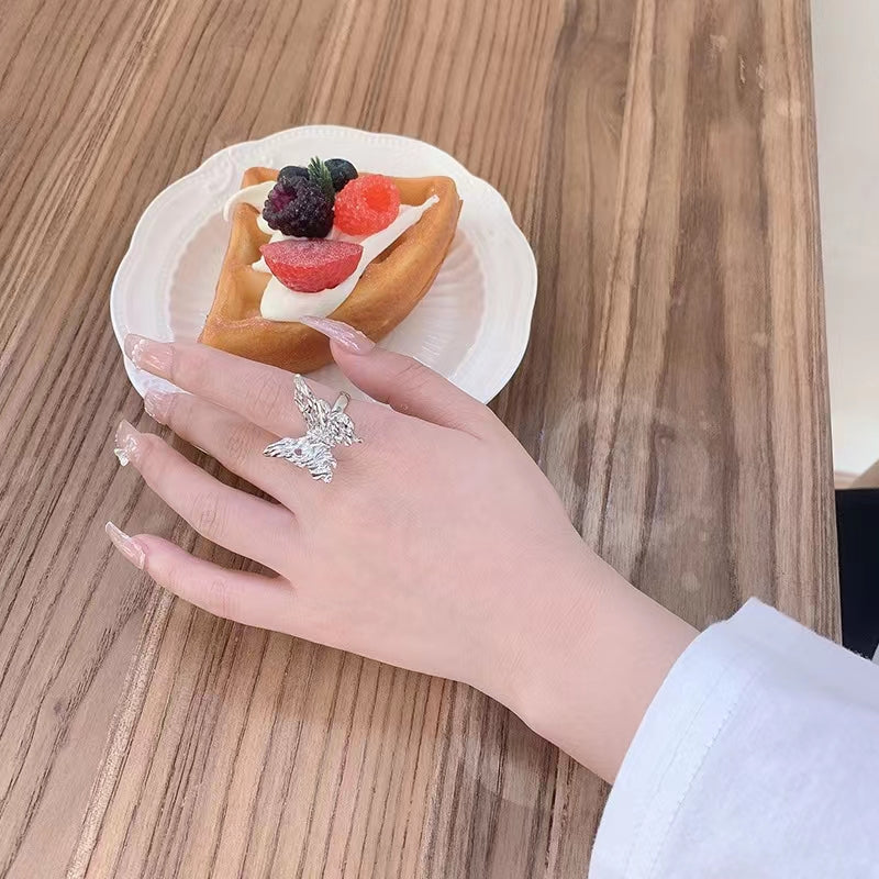 Metal texture butterfly ring, super fairy, delicate texture, cool wind, open ring, dark index finger ring
