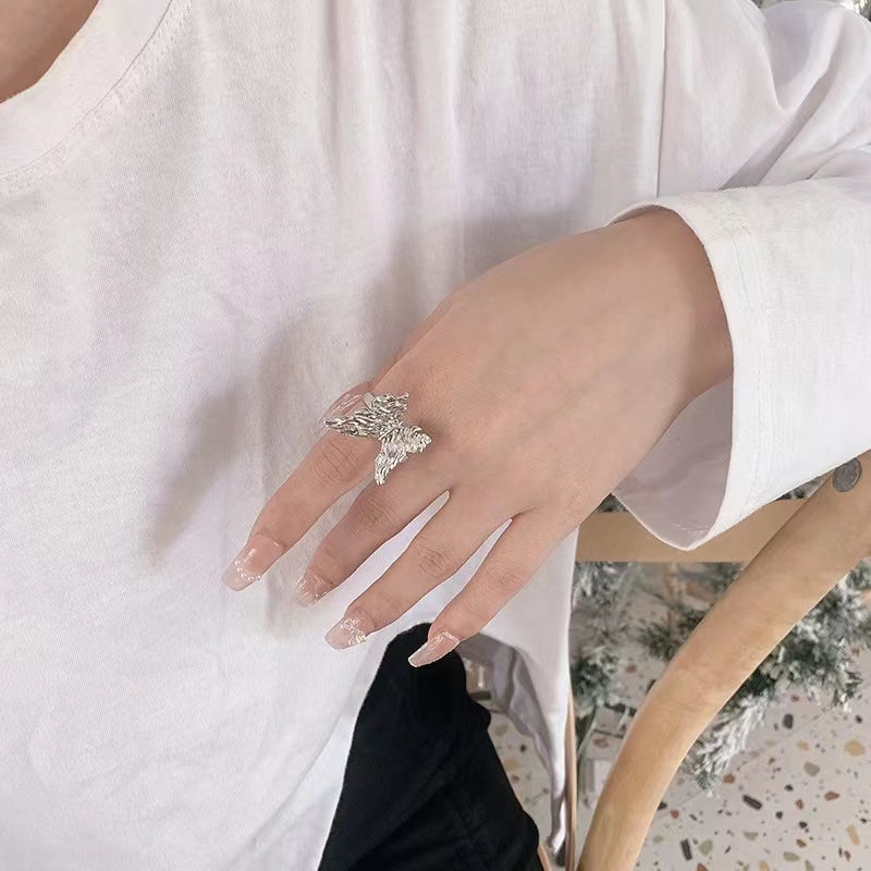 Metal texture butterfly ring, super fairy, delicate texture, cool wind, open ring, dark index finger ring