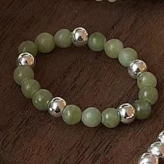 S925 sterling silver ring, small crowd Beaded jade ring (female)
