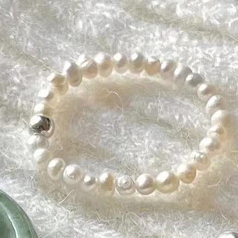 S925 sterling silver ring, small crowd Beaded jade ring (female)
