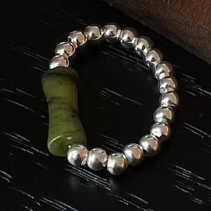 S925 sterling silver ring, small crowd Beaded jade ring (female)