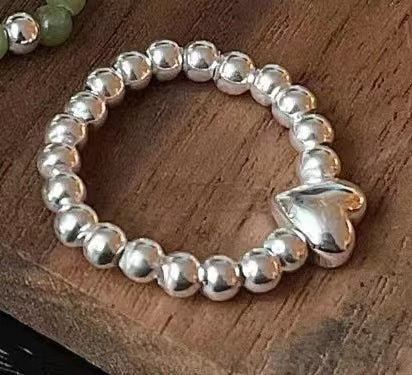 S925 sterling silver ring, small crowd Beaded jade ring (female)