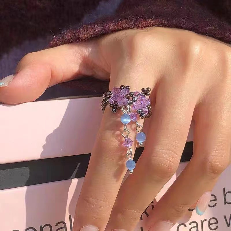 Exquisite crystal woven Cat Eye Pendant design ring