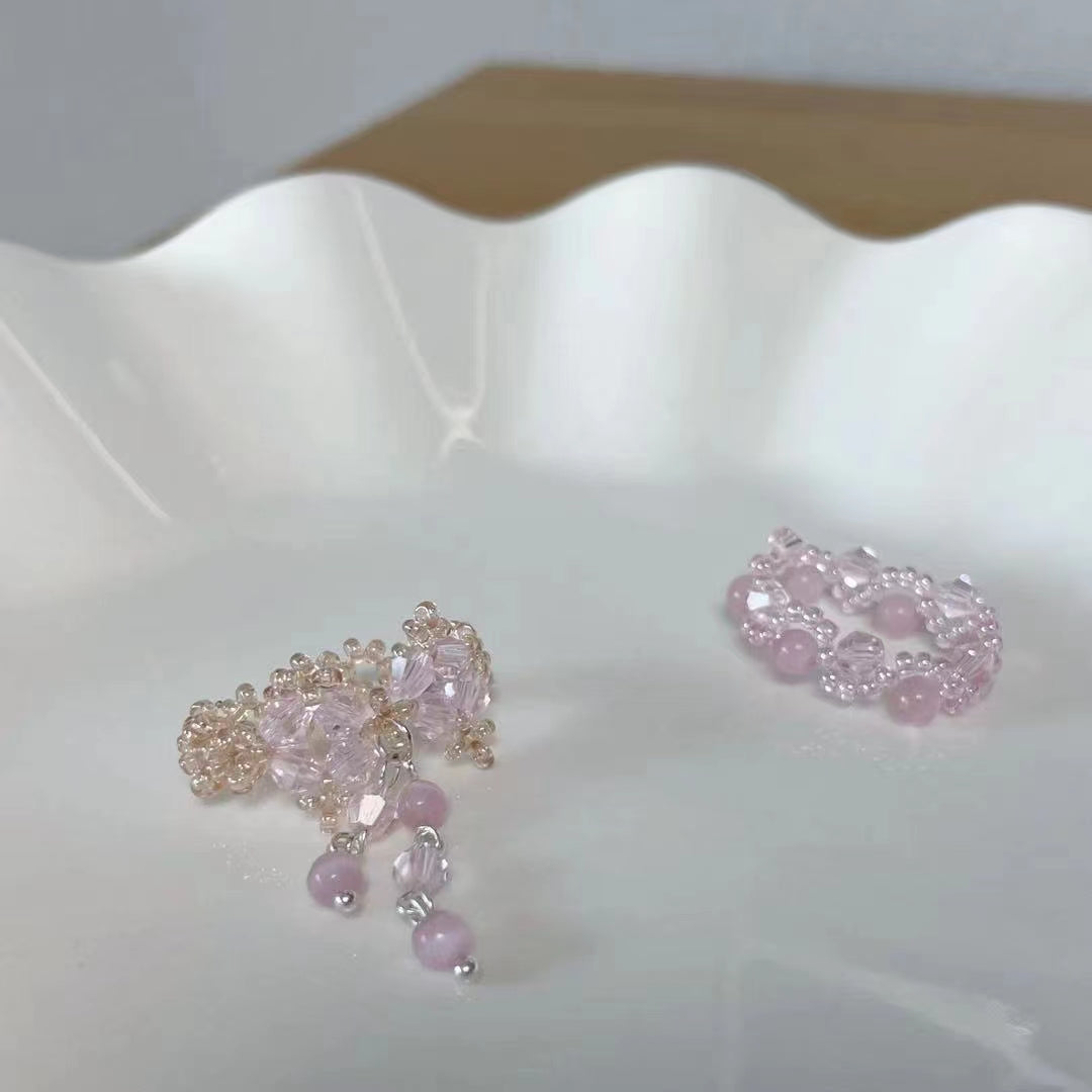 Exquisite crystal woven Cat Eye Pendant design ring