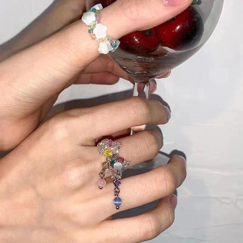 Exquisite crystal woven Cat Eye Pendant design ring