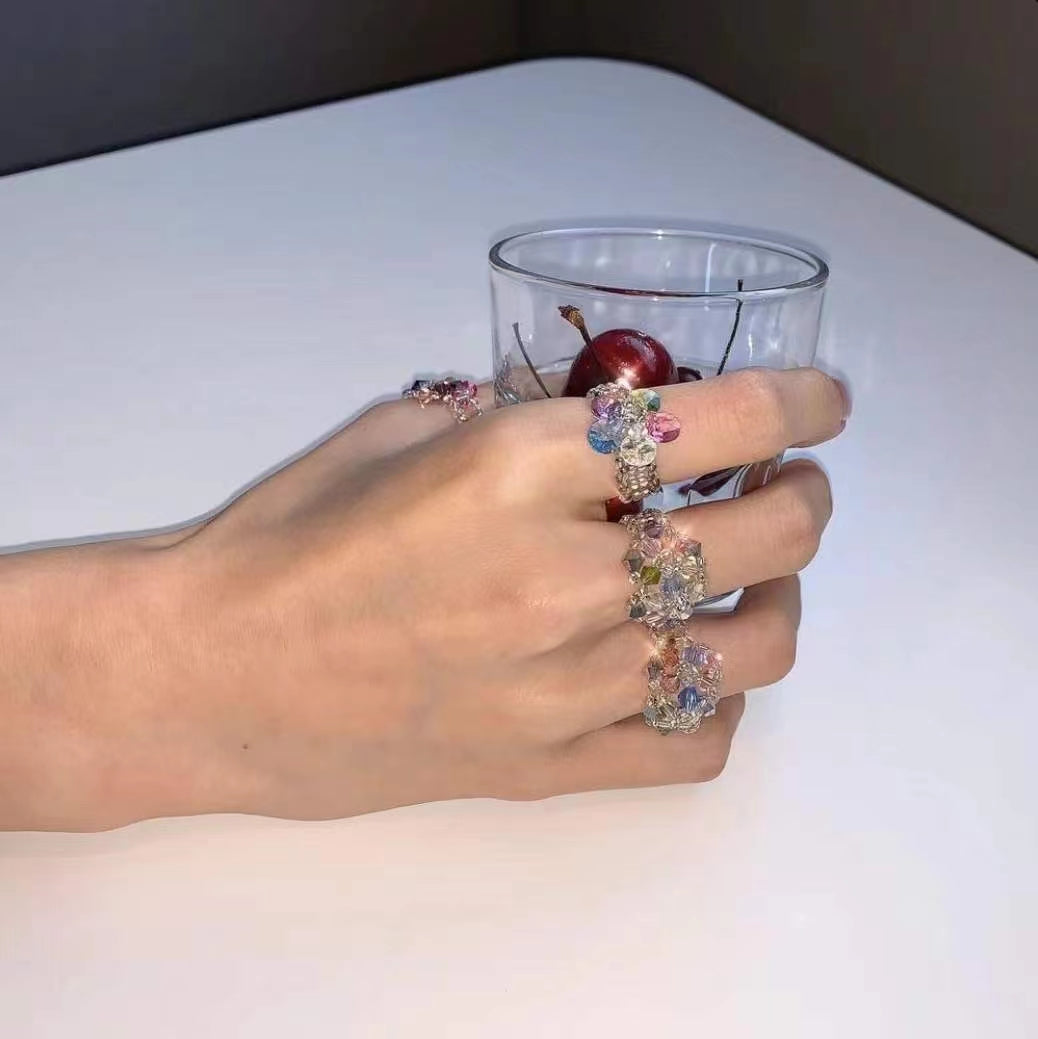 Exquisite crystal woven Cat Eye Pendant design ring