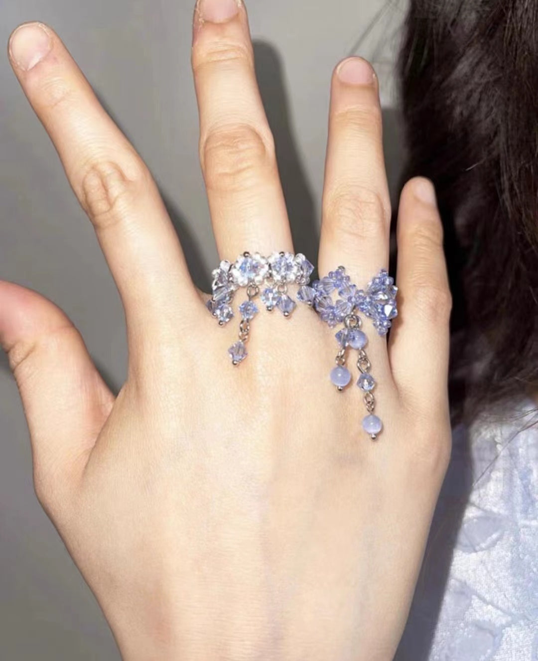 Exquisite crystal woven Cat Eye Pendant design ring