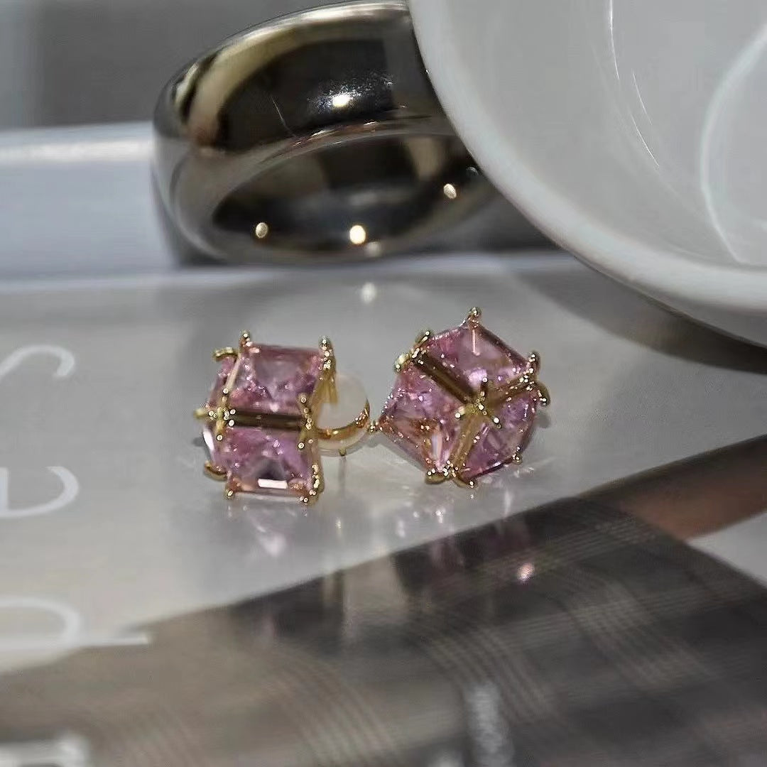 Senior sense of earrings pink color system love bow niche design earrings earrings