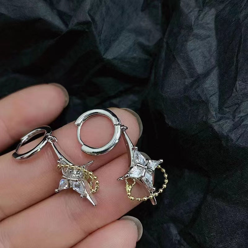 Light luxury zircon Cross Star Earrings texture Earrings Fashion Chain Earrings