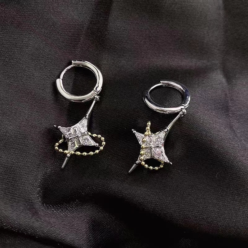 Light luxury zircon Cross Star Earrings texture Earrings Fashion Chain Earrings