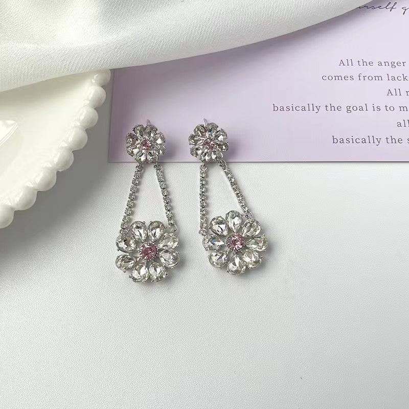 Diamond Butterfly hollow crystal Tassel Earrings asymmetric Earrings long exaggerated