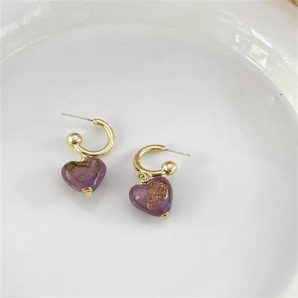violet glazed gold foil Love Pendant Necklace French retro light luxury Earrings Bracelet Set