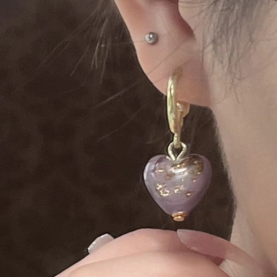 violet glazed gold foil Love Pendant Necklace French retro light luxury Earrings Bracelet Set