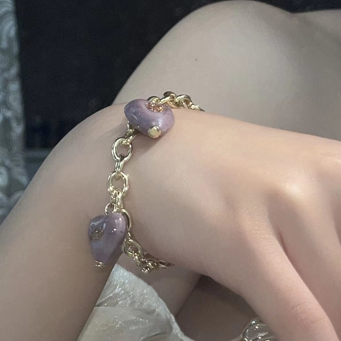 violet glazed gold foil Love Pendant Necklace French retro light luxury Earrings Bracelet Set