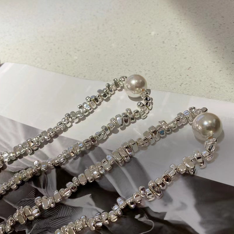 Sassy and sweet, personalized, versatile, stitched pearl necklace, high-level design sense, minority fringe, collarbone chain, INS accessories