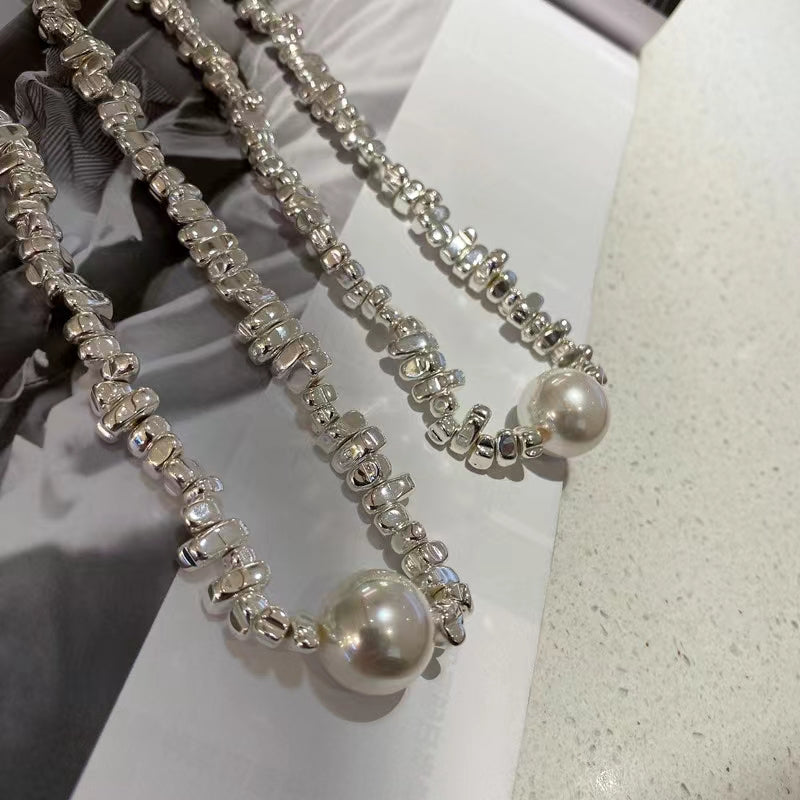 Sassy and sweet, personalized, versatile, stitched pearl necklace, high-level design sense, minority fringe, collarbone chain, INS accessories