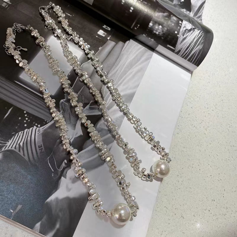 Sassy and sweet, personalized, versatile, stitched pearl necklace, high-level design sense, minority fringe, collarbone chain, INS accessories