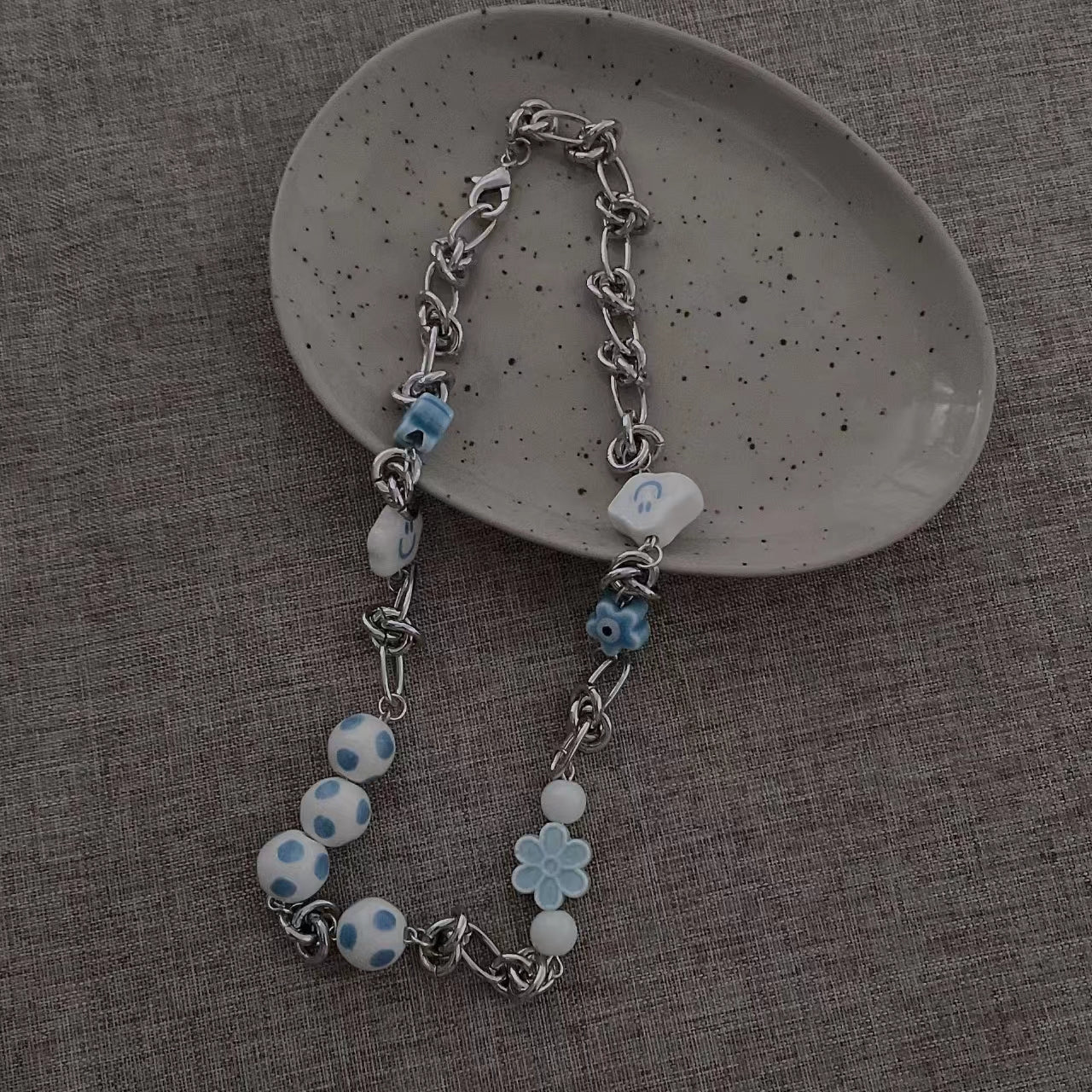 Cloud smiling face couple necklace sweet cool hip hop style original stone butterfly