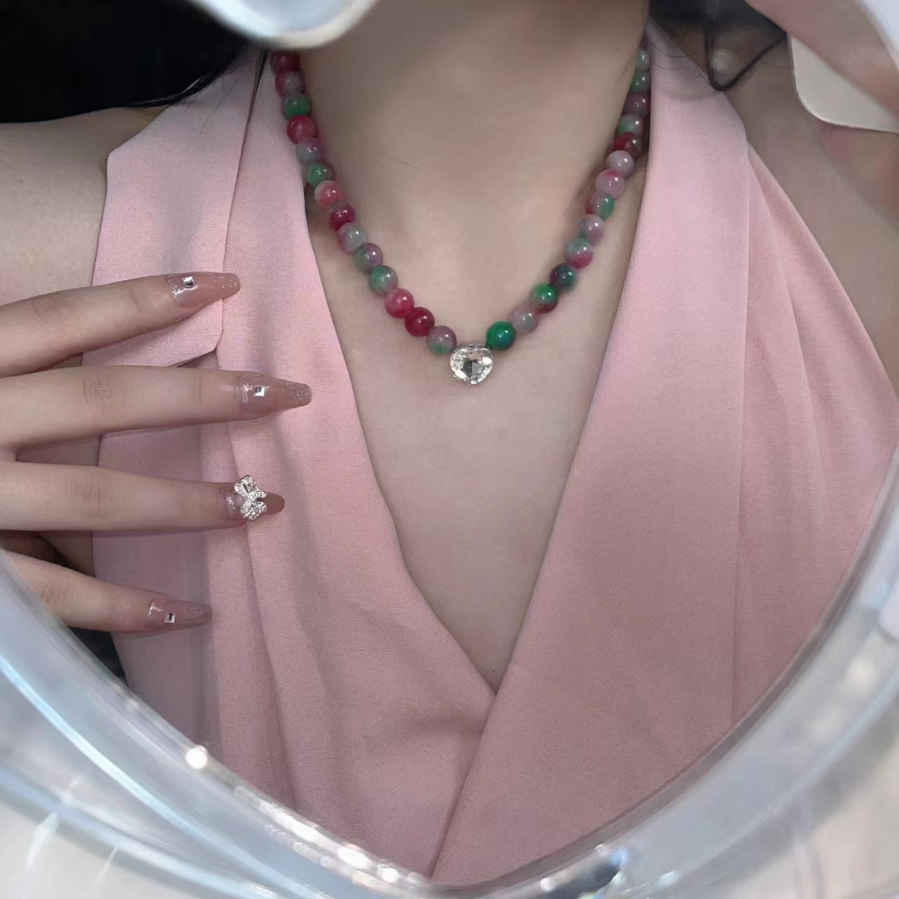 Original design: new Chinese run away pink love zircon spice pendant design: fashionable collarbone Necklace
