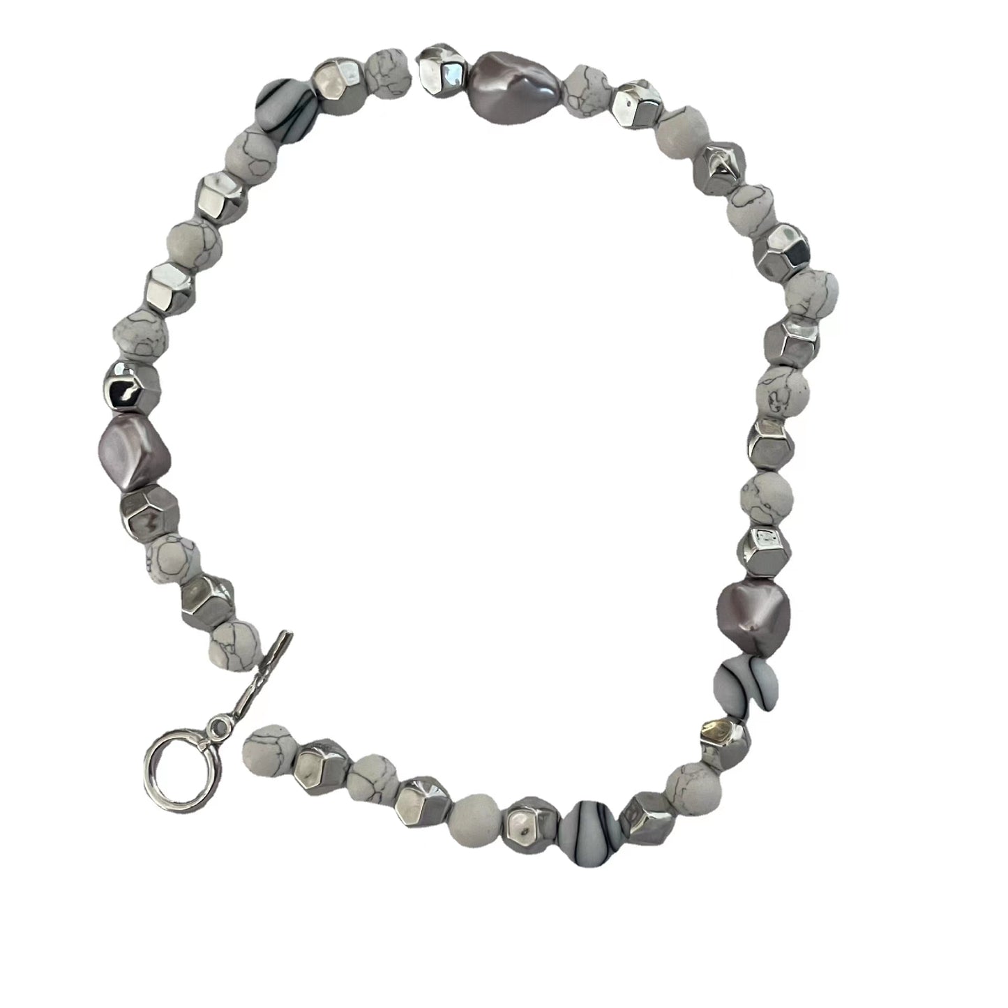 Natural stone beads, thick chain splicing, stainless steel necklace, cool wind, punk trend