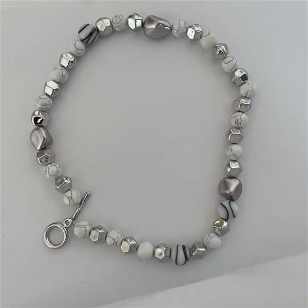Natural stone beads, thick chain splicing, stainless steel necklace, cool wind, punk trend