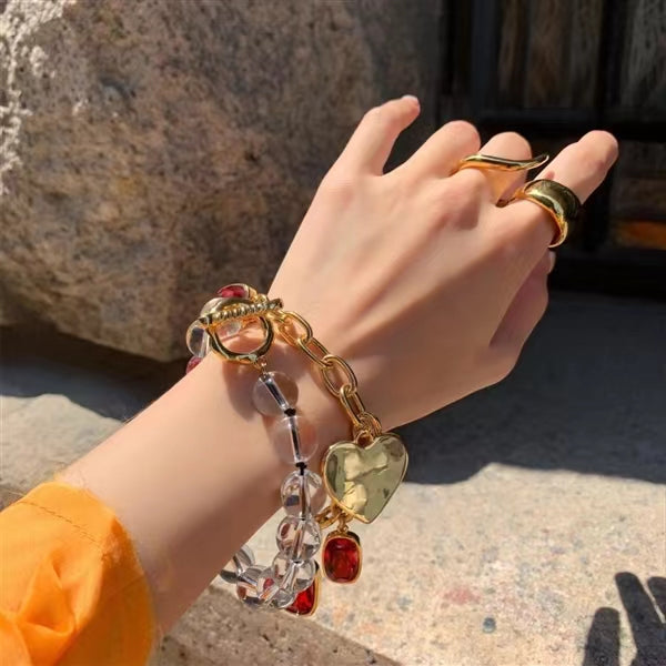 Love Ruby temperament chain French court brass plated 18K Gold Bracelet